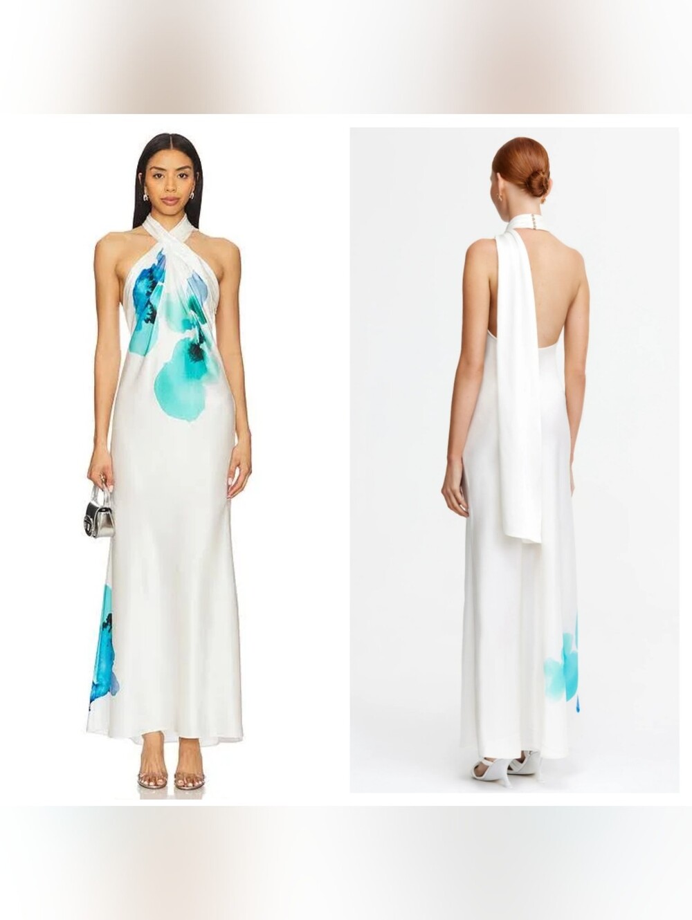 Acler White Maxi Dress with Teal & Aqua Watercolor Print